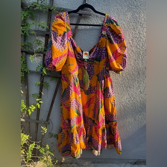 NWT FARM RIO Beaded Macaws Puff Sleeve Midi Dress Size XL - Picture 4 of 9